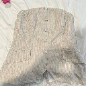 Olivaceous Beige Strapless pinstripe shirt